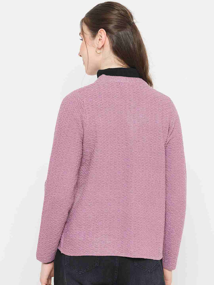 Madame V-Neck Pink Cardigan with  Buttons