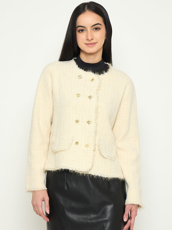Madame White Cardigan with Buttons and front pockets
