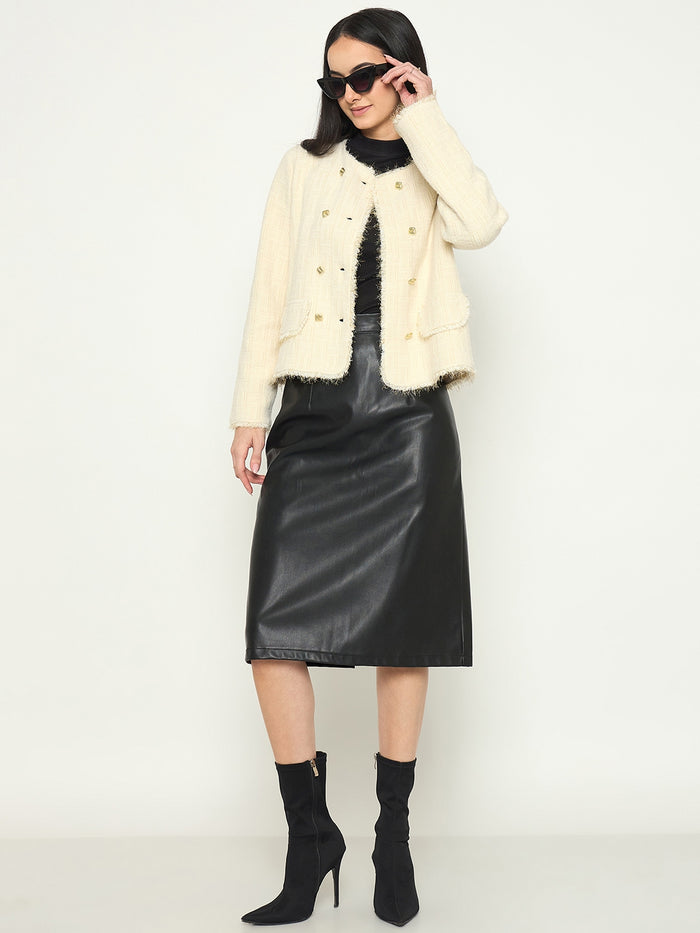 Madame White Cardigan with Buttons and front pockets