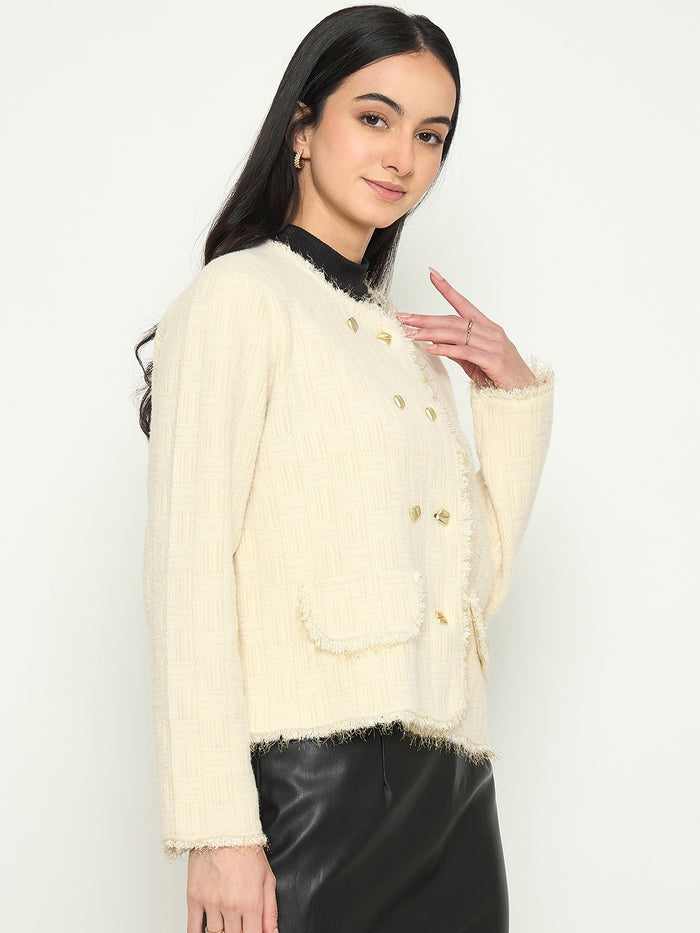 Madame White Cardigan with Buttons and front pockets