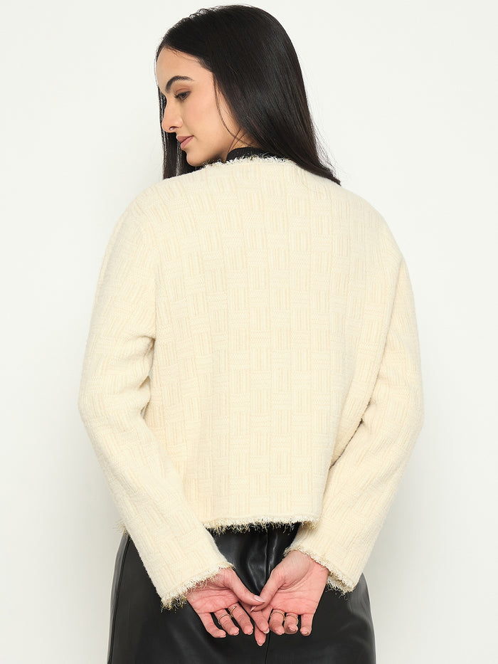 Madame White Cardigan with Buttons and front pockets