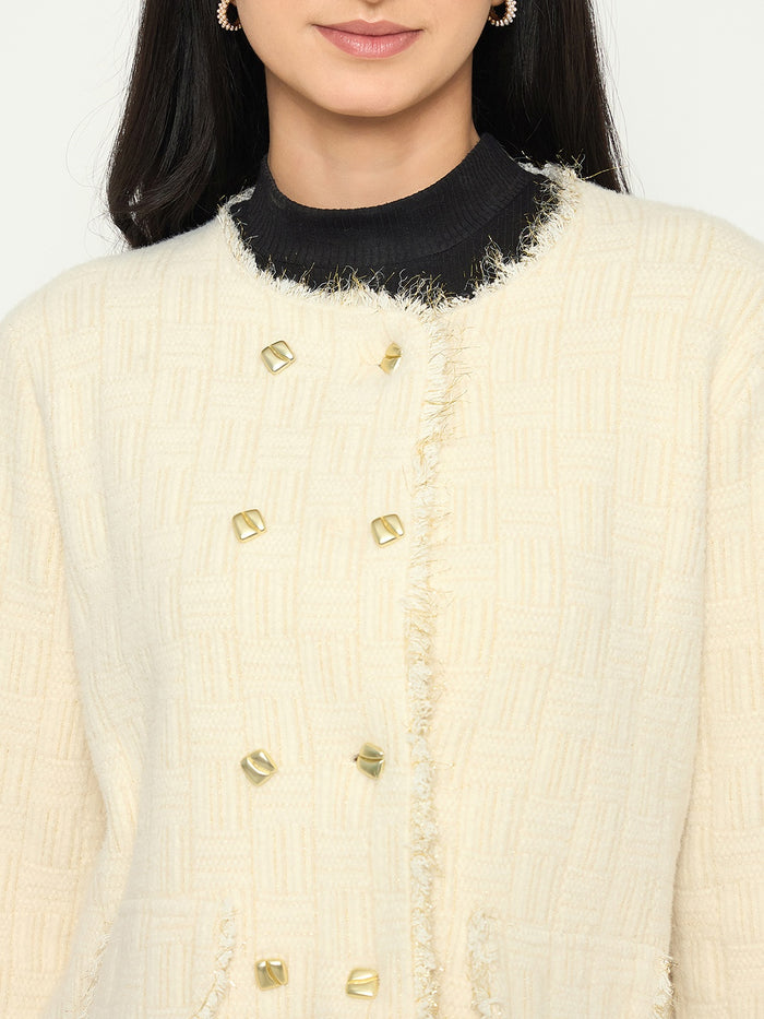 Madame White Cardigan with Buttons and front pockets