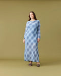 MADRID LONG SLEEVE DRESS BLUE TARTAN