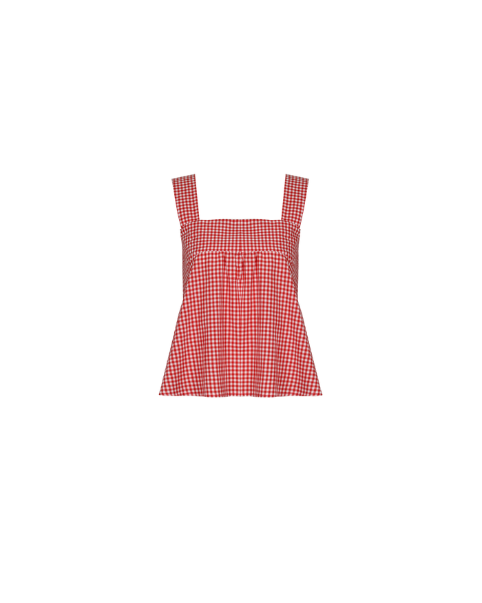 MARGIE TIE-BACK TOP RED GINGHAM
