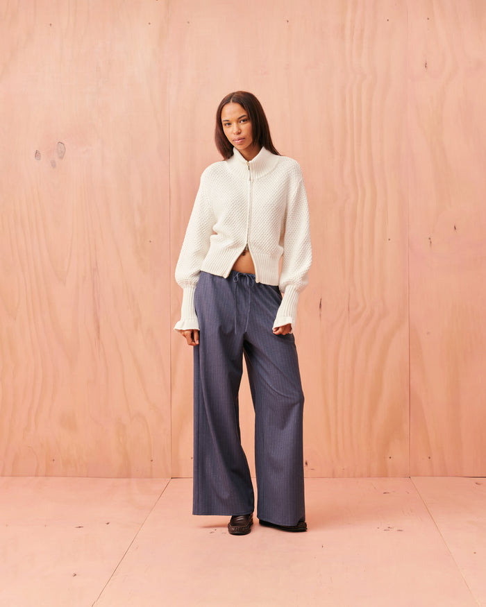 MATILDA COTTON ZIP CARDIGAN WHITE
