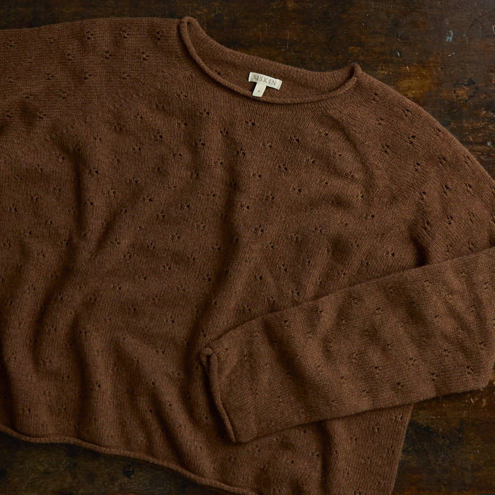 Meadow Women's Pointelle Sweater - Superfine Lambswool - Hazelnut