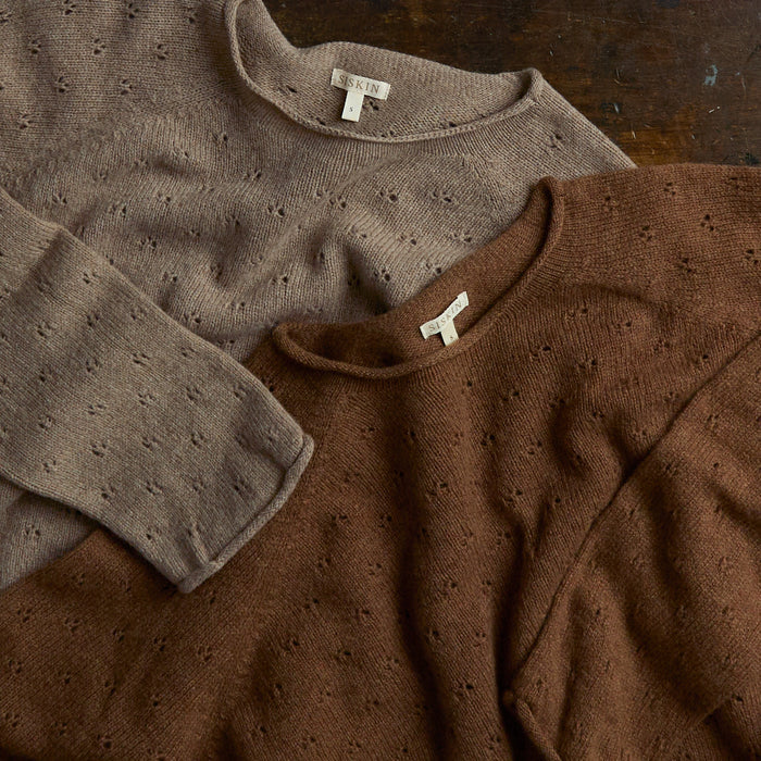 Meadow Women's Pointelle Sweater - Superfine Lambswool - Hazelnut