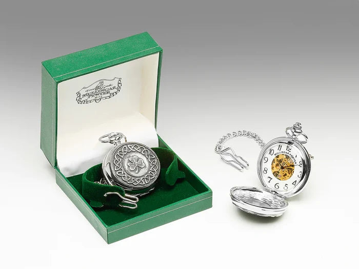 Mechanical Pocket Watch with Shamrock Design by Mullingar Pewter