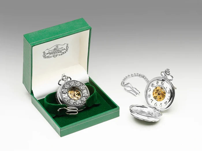 Mechanical Pocket Watch with Shamrocks Design by Mullingar Pewter