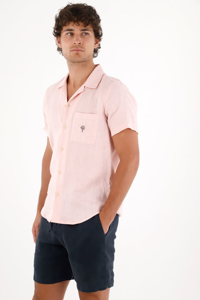 Men's 100% Linen Pink Shirt