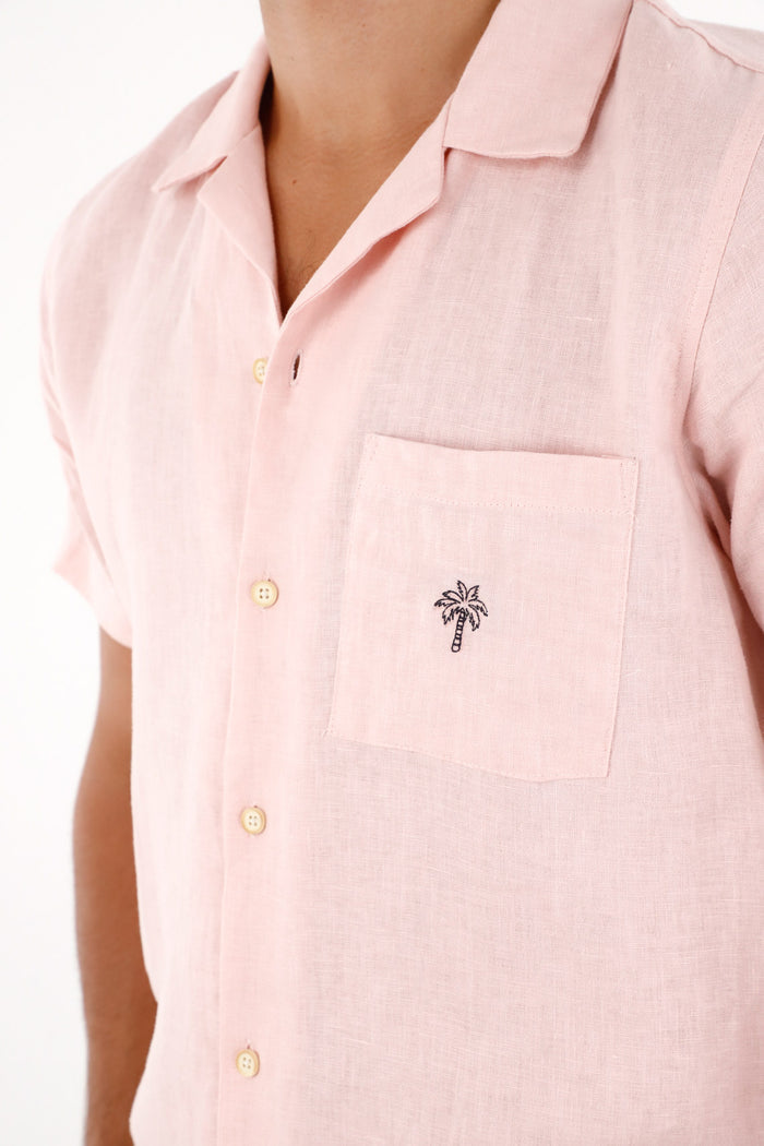 Men's 100% Linen Pink Shirt