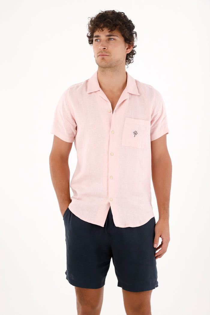 Men's 100% Linen Pink Shirt