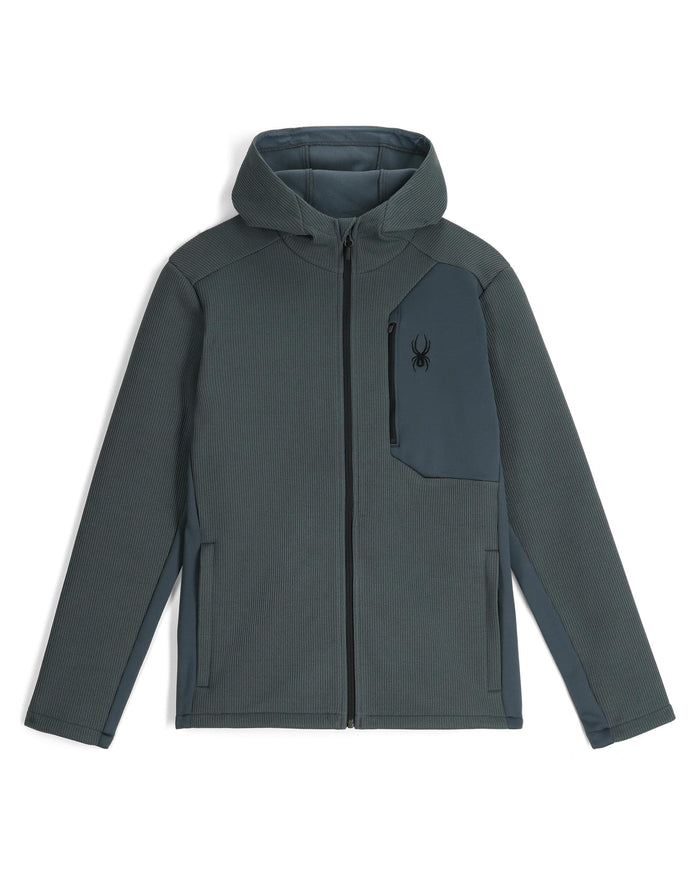 Gray hoodie with a spider logo on a white background