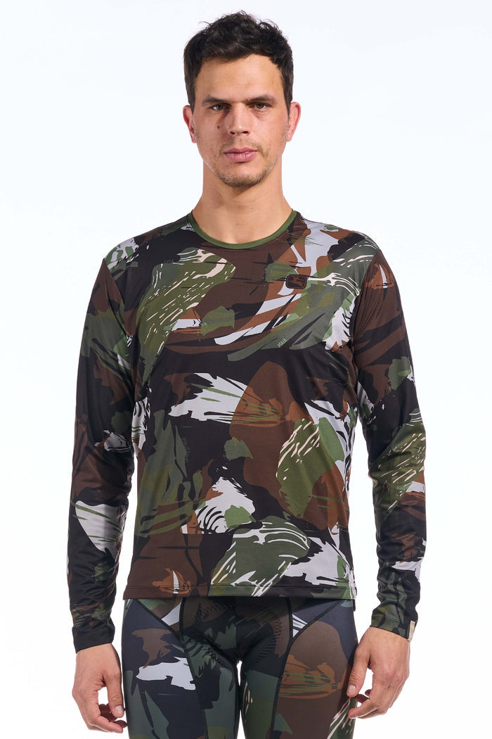 Men's Brush Camo Long Sleeve Gravel Jersey by Giordana Cycling, , Made in Italy