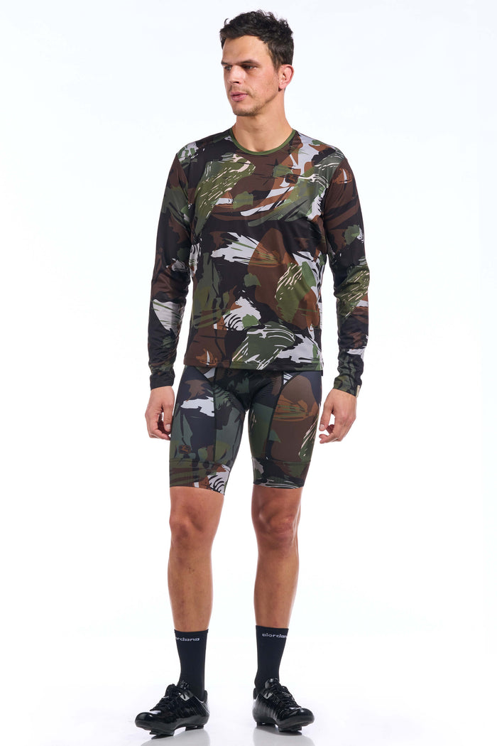 Men's Brush Camo Long Sleeve Gravel Jersey by Giordana Cycling, , Made in Italy