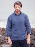 Mens Crew Neck Guernsey Sweater - Caspian #color_caspian