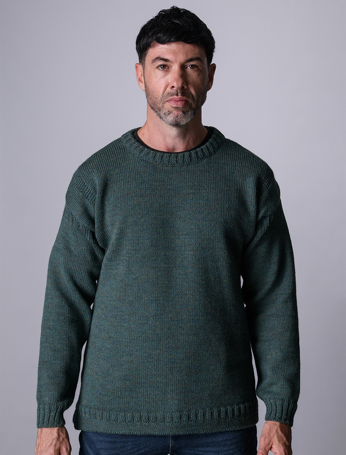 Mens Crew Neck Guernsey Sweater - Moss #color_moss