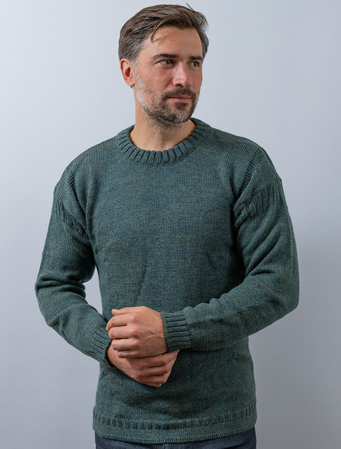 Mens Crew Neck Guernsey Sweater - Moss #color_moss