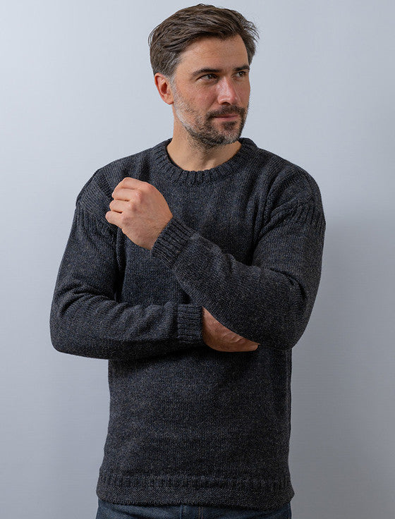 Mens Crew Neck Guernsey Sweater Charcoal #color_charcoal