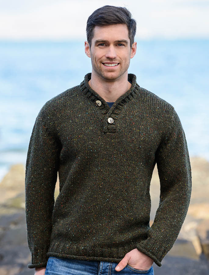 Men's Donegal Tweed 2 Button Sweater - Forest Green #color_forest-green