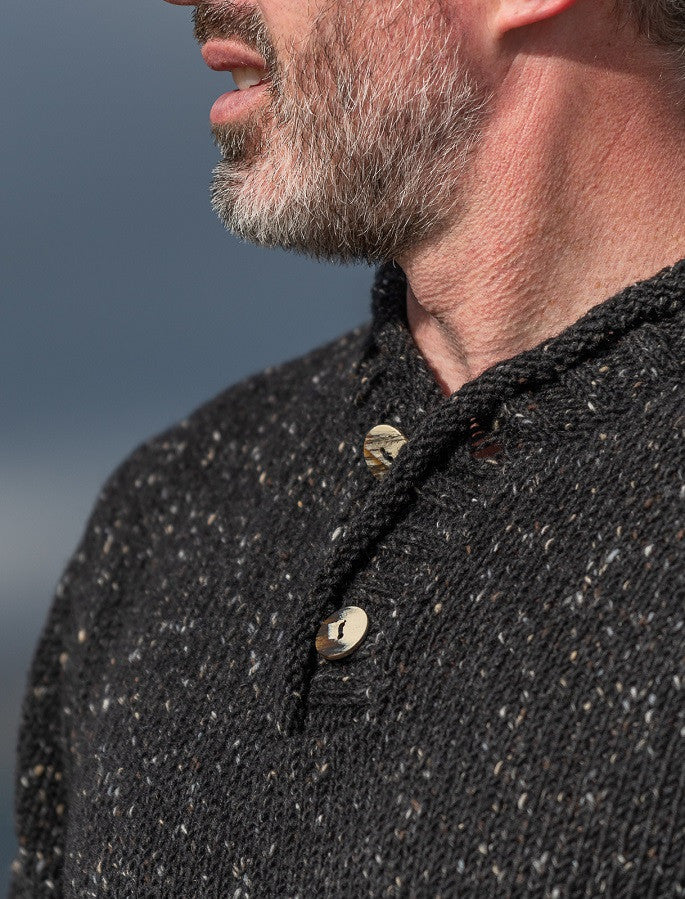 Men's Donegal Tweed 2 Button Sweater - Black #color_black