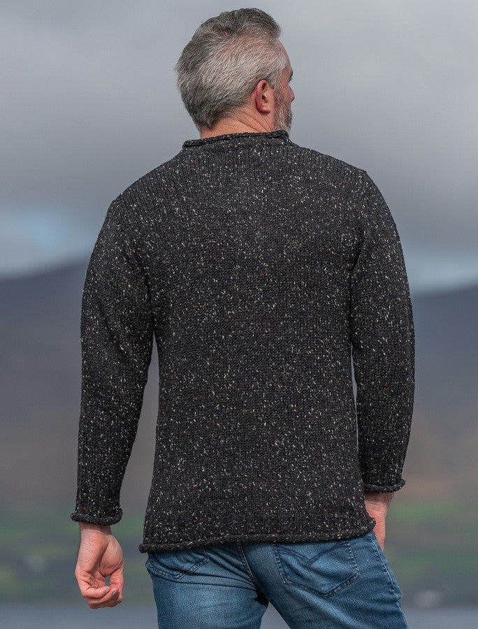 Men's Donegal Tweed 2 Button Sweater - Black #color_black