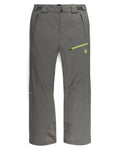 Gray pants with a green zipper on a white background