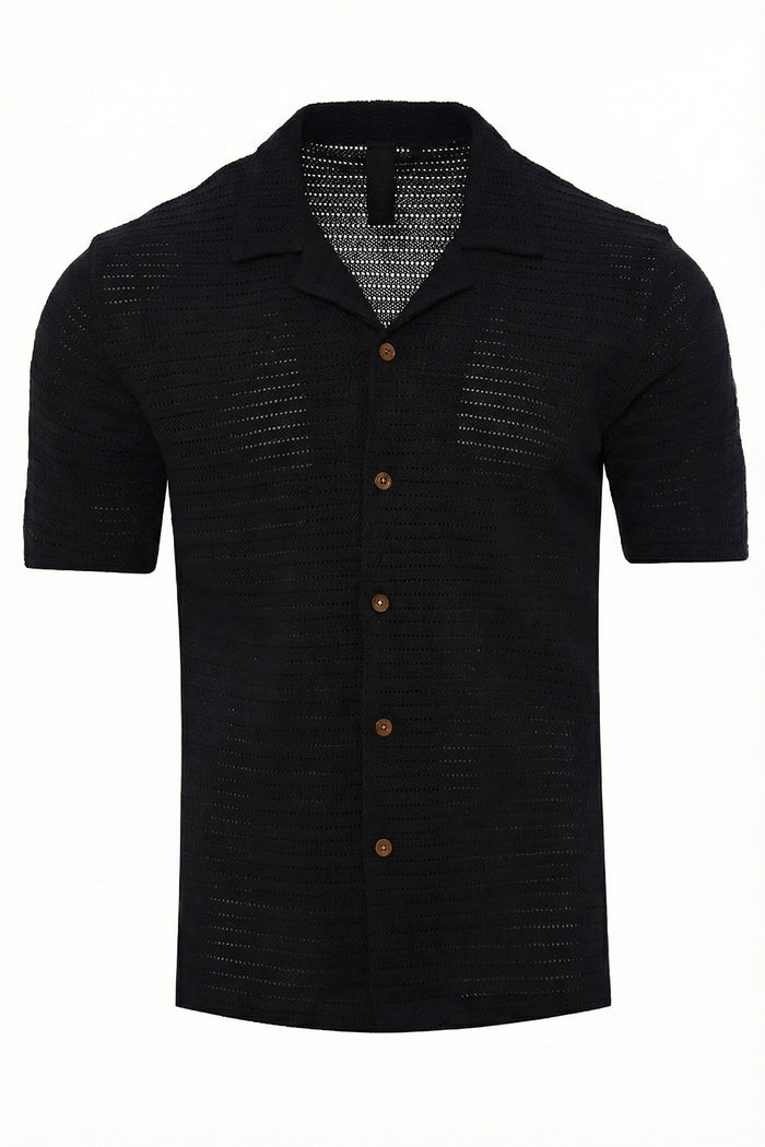Men's Horizontal Crochet Knit Revere Collar Shirt