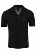 Men's Horizontal Crochet Knit Revere Collar Shirt