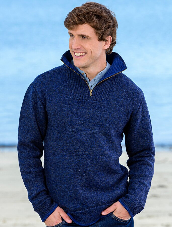 Mens Half Zip Irish Wool Sweater - Navy #color_navy