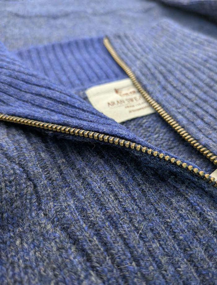 Mens Half Zip Irish Wool Sweater - Navy Marl Macro #color_navy-marl-macro