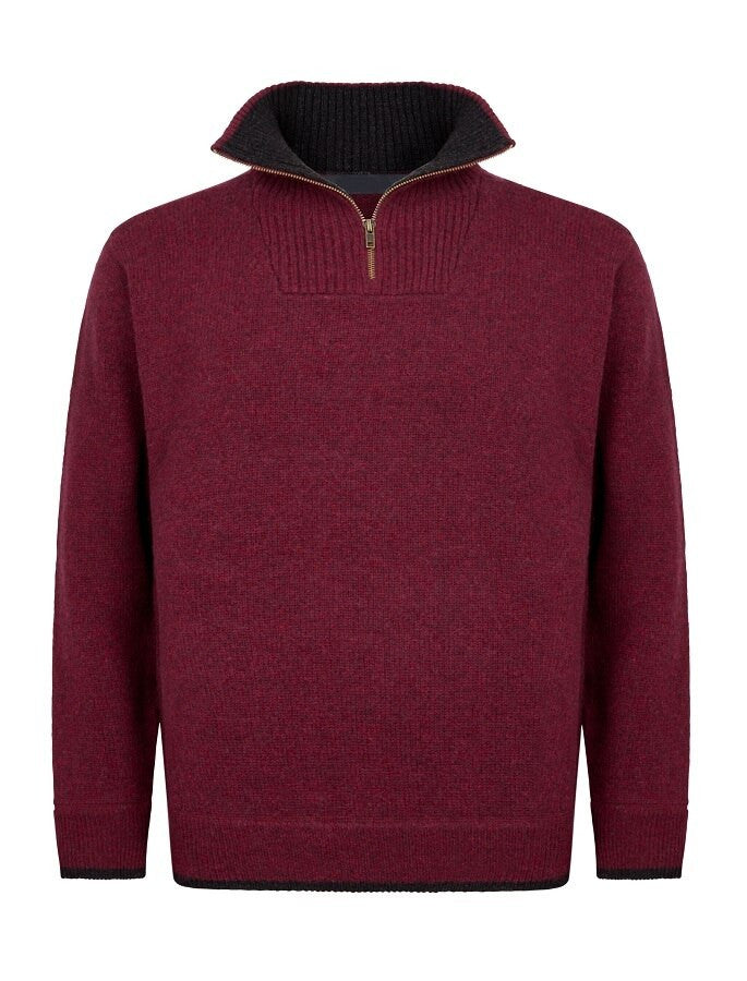 Mens Half Zip Wool Sweater - Claret Marl #color_claret-marl