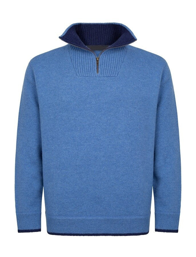 Mens Half Zip Irish Wool Sweater - Blue Sky #color_blue-sky