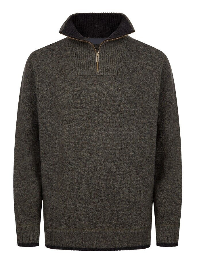 Mens Half Zip Wool Sweater - Green Marl #color_green