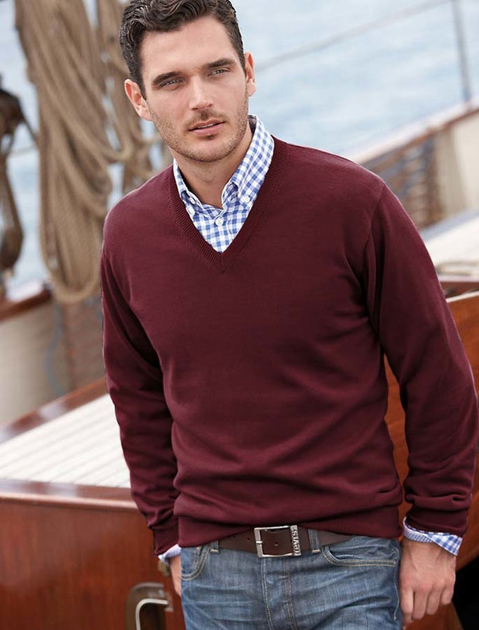 Mens Lambswool V-Neck Sweater - Burgundy #color_burgundy