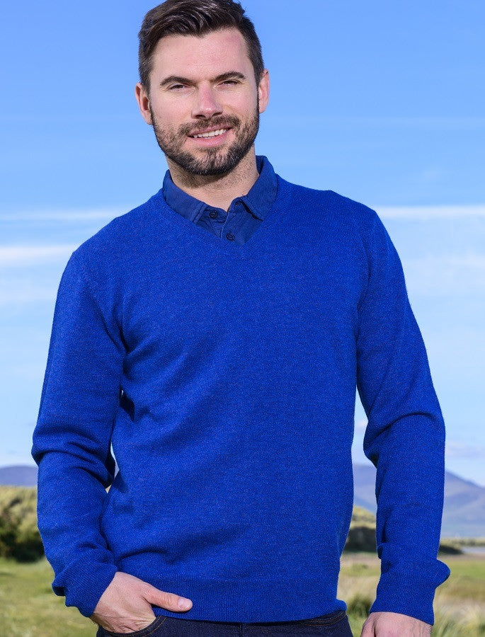 Mens Lambswool V-Neck Sweater - Ensign Blue #color_ensign-blue