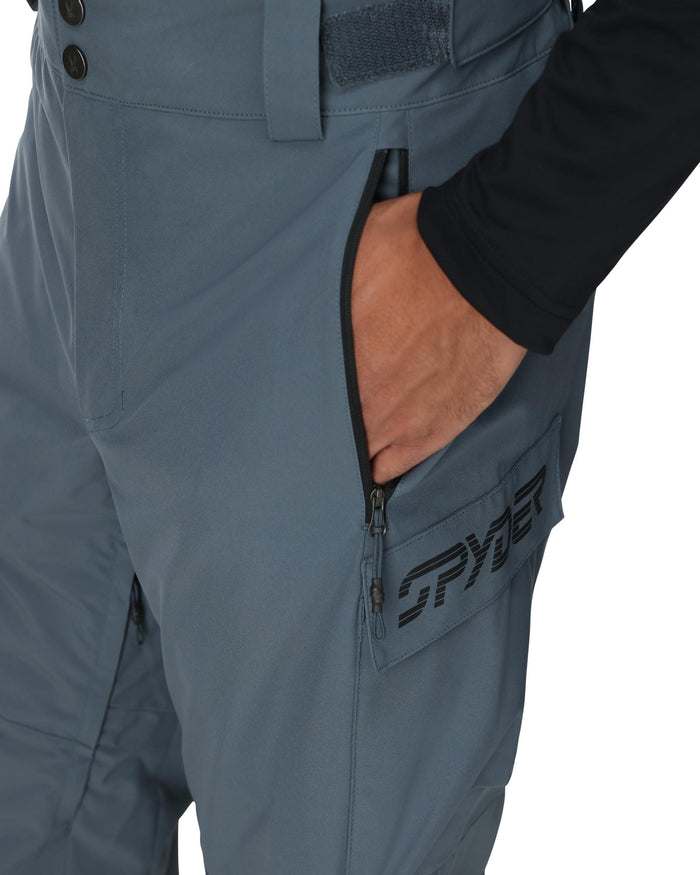 Gray snow pants with a visible brand logo on a white background