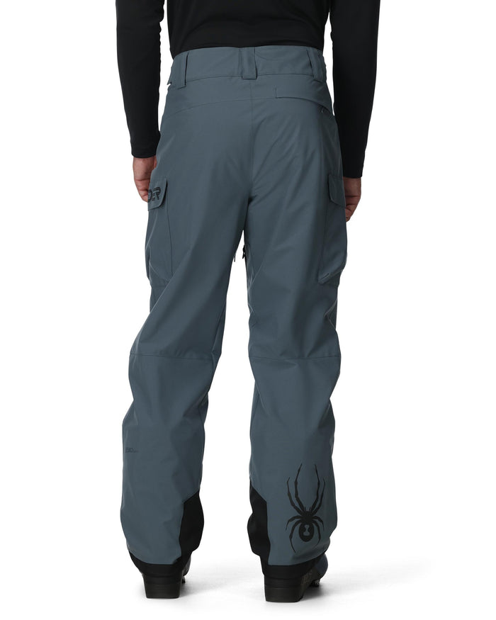 Gray pants with a black logo on a white background