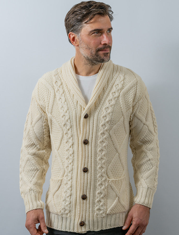 Men's Shawl Neck Cardigan - Merino Wool - White #color_natural-white