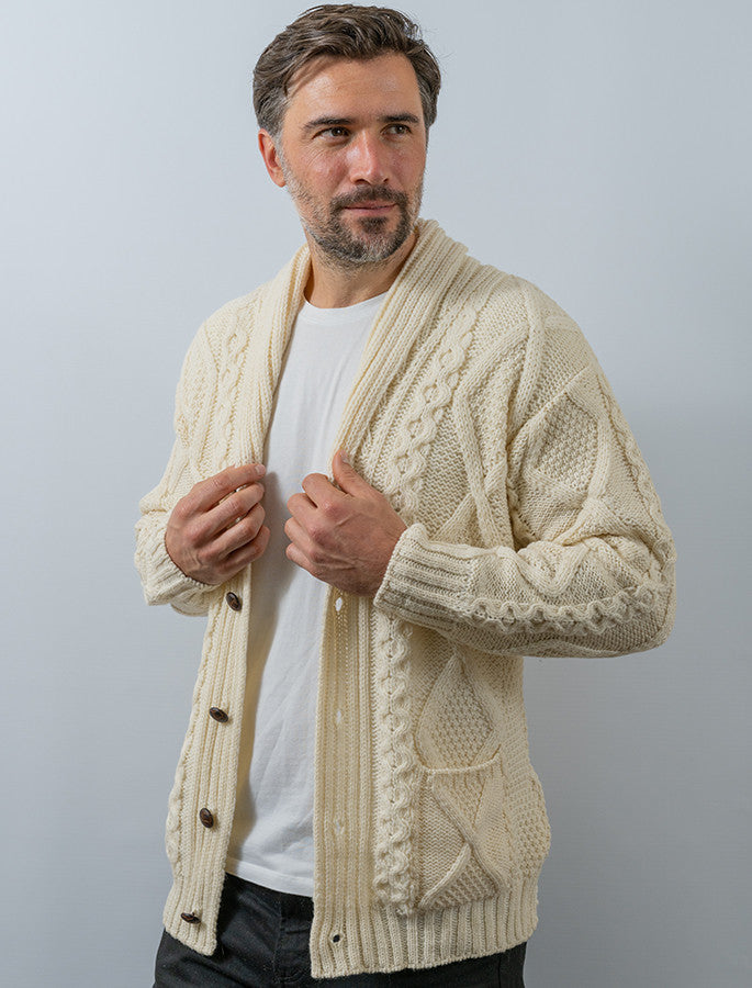 Men's Shawl Neck Cardigan - Merino Wool - White #color_natural-white