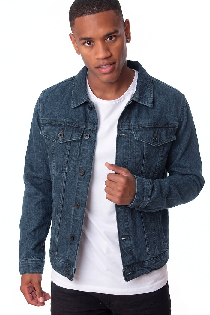 Men's Slim-fit Denim Jacket with Branded Buttons