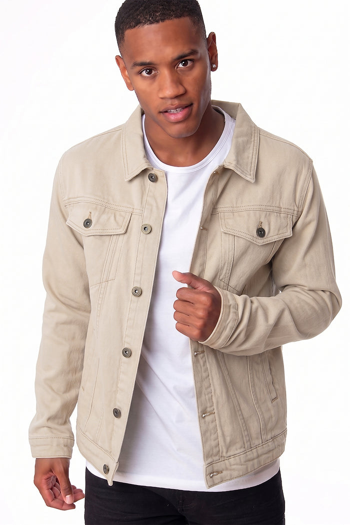 Men's Slim-fit Denim Jacket with Branded Buttons