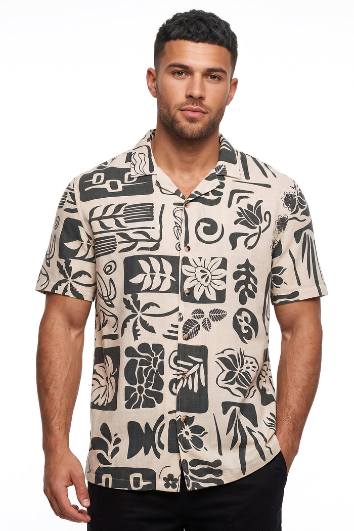 Men's Tropical Tile Print Viscose Revere Shirt