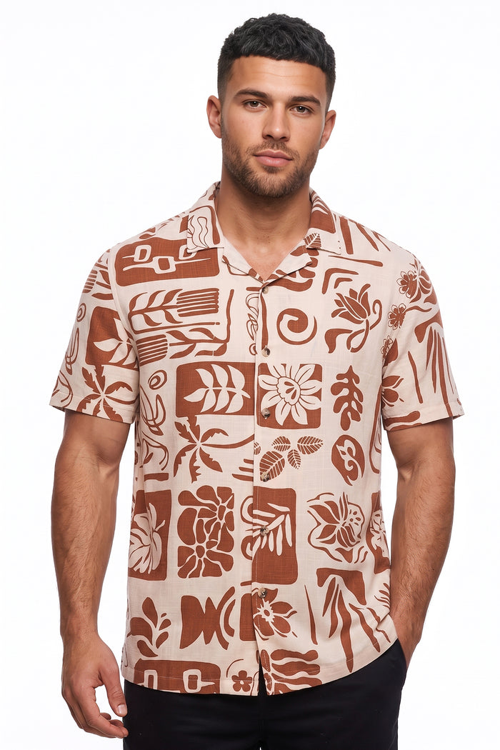Men's Tropical Tile Print Viscose Revere Shirt