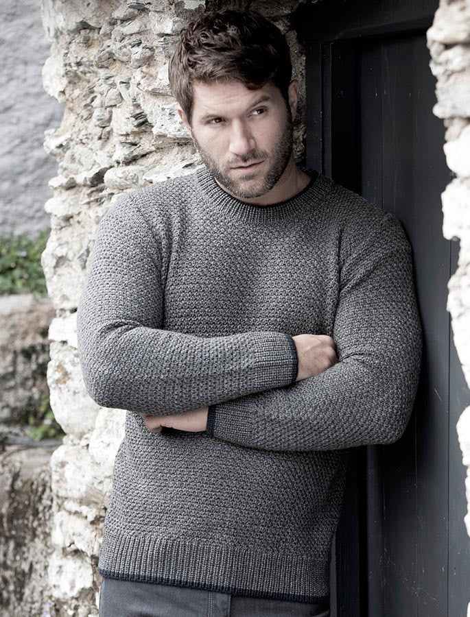 Merino Textured Crew Neck Sweater - Steel #color_steel-marl