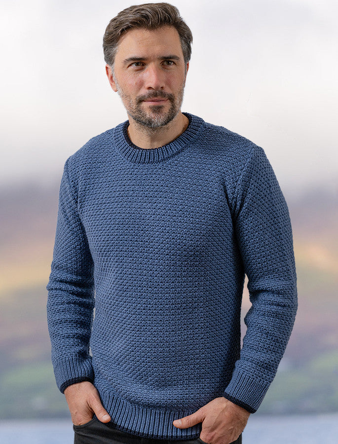 Merino Textured Crew Neck Sweater - Blue Steel #color_blue-steel