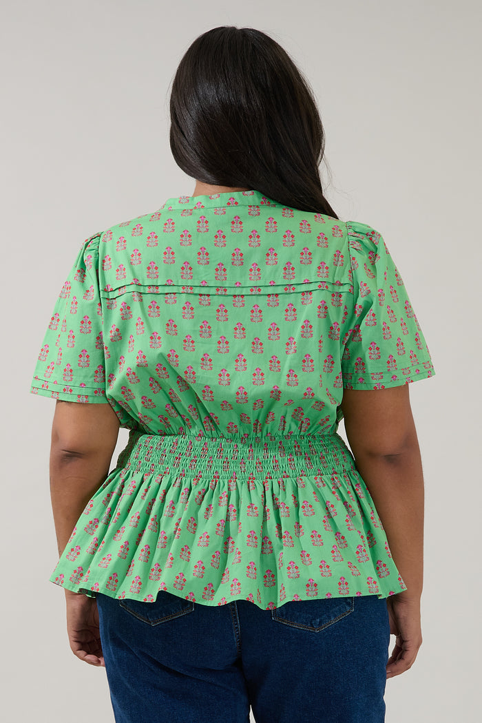 Milen Smocked Peplum Top Raidy Floral Curve