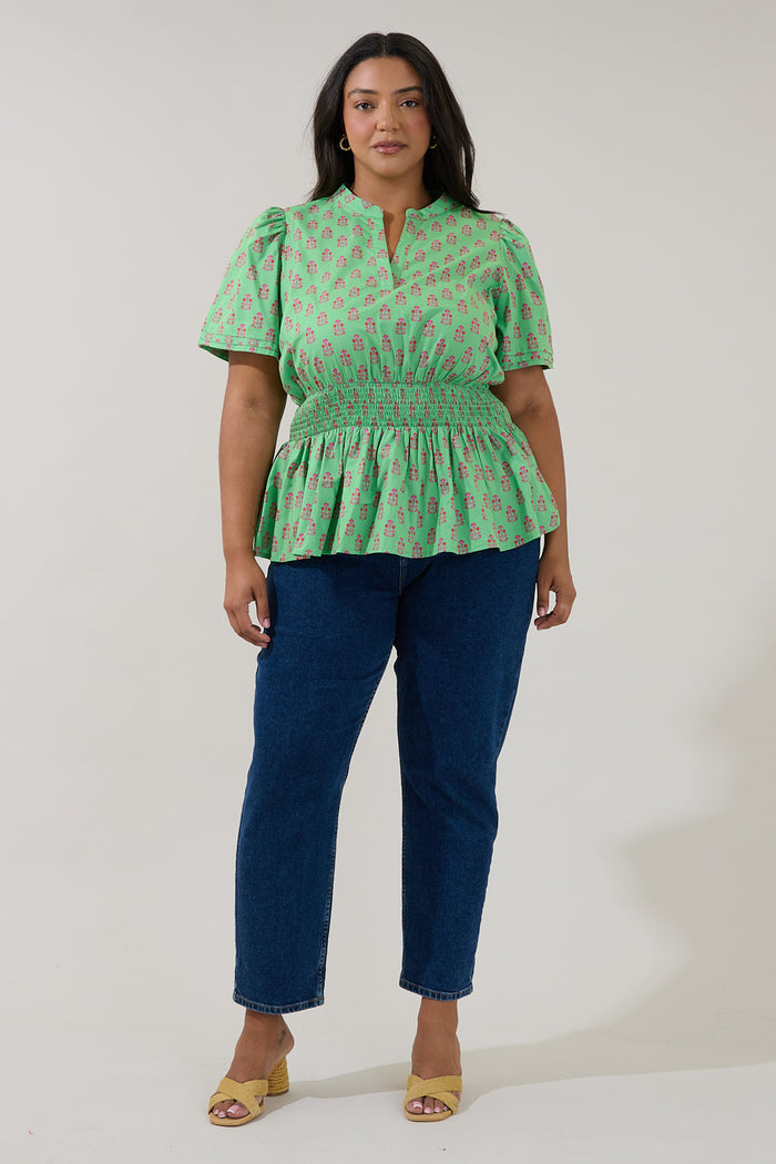 Milen Smocked Peplum Top Raidy Floral Curve