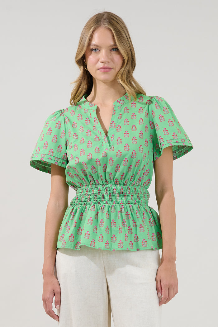 Milen Smocked Peplum Top Raidy Floral