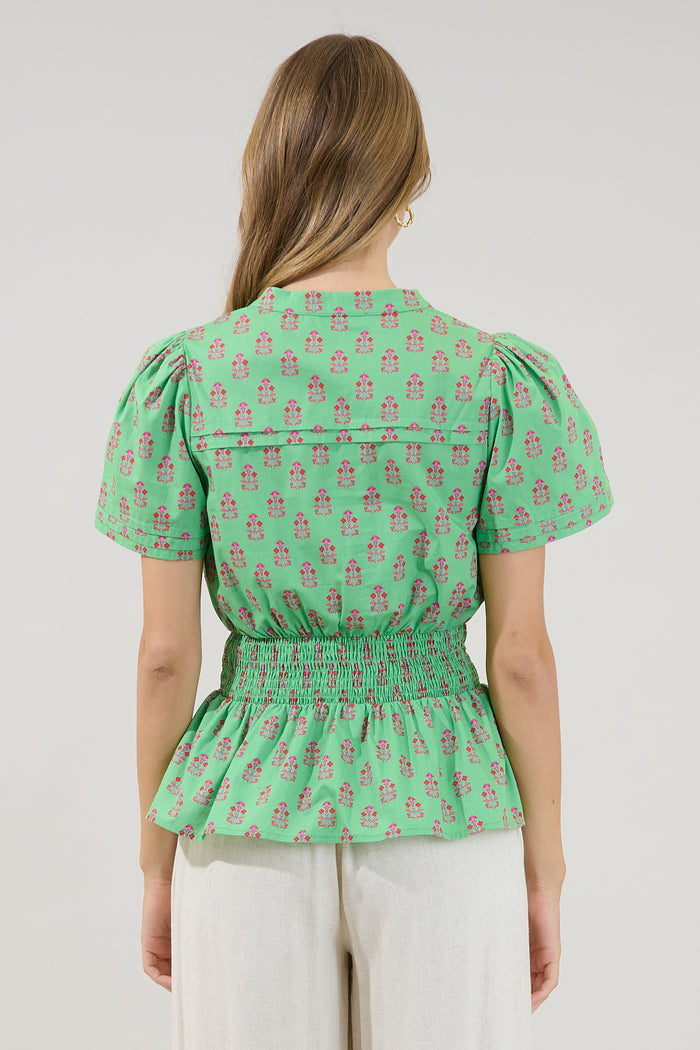 Milen Smocked Peplum Top Raidy Floral